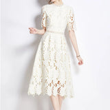 Fongt Spring Dress 2025 New Female Heavy Industry Water-Soluble Lace-In-Air Long-Colored Dress Holiday Dress