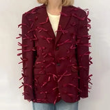 Fongt Spring New Fashion Personality V Collar Long Sleeve Three-Dimensional Bow Splicing Design Sense Small Suit Jacket Female-Outfit
