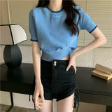 Fongt Sweet Short Blouse Knitted Jersey Girl Summer Design Small Short Sleeve Small T-Shirt In