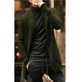 Fongt Men's Wear Long Sleeve Mixed Color Knit Pocket Cardigan Trench Coat