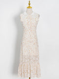 Fongt Temperament Elegant Wind 2025 Spring New Design Small Flowerless Sleeveless Lace Splicing Dress