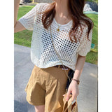 Short-Sleeved Sweater Women's Wear Summer Thin Style Design Sense Of Niche Chic Unique Loose Sweater Blouse-Outfit