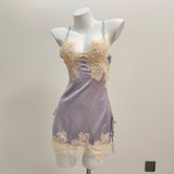 Fongt New Ice Silk Sexy Pajamas Pure High-End Small Breast Hollow Lace Sling Aja Skirt Homewear