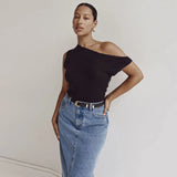 Fongt Spring And Summer Explosion Women's Slanted Shoulder Casual Net Color T-Shirt Top