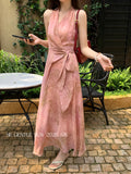 Fongt Xixi 13 Line 2025 Summer New Elegant Temperament Print Pure Desire High-Waisted Tying Dress 88378