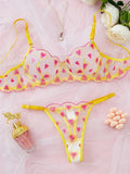 Yellow Heart Embroidery Mesh Lingerie Set-Outfit