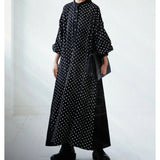Fongt Autumn New Wind Simple Refreshing Long Sleeves Collicate Splicing Wave Point Pattern Dress Dress Woman