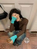 Vintage Ribbed Knitted Sweater Women Harajuku Slim Patchwork Jumper Korean Contrast Knitwear Y2K Tops Grunge Kpop-Outfit