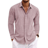 Fongt Men's Linen Long-Sleeved T-Shirt Loose Sweatshirt Solid Long-Sleeved Cotton Shirt Men's Large Size Men's
