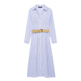 Spring Dress With Belt Striped Shirt 8351025-Outfit