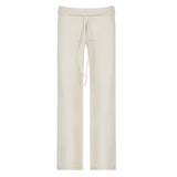 Fongt Cloth Forget Lazy Wind Stripes Loose Thin Tie With Low-Rise Slacks Hot Girl Knitted Broad Leg Trousers