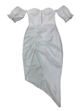 TWOTWINSTYLE Sheath Print Colorblock Dress For Women Square Collar Short Sleeve High Waist Irregular Hem Midi Dresses Female