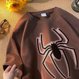 Street Big Black Spider Printing Solid T Shirts Dark Gray Cotton Mens Oversized Tops Summer Short Sleeve Graphic Tee Casual-Outfit