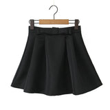 Solid Bow High Waist Mini Skirt With Lining-Outfit