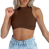Fongt Women's New Women's Sexy Sleeveless Round Neck Rib Knit Vest Crop