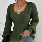 Fongt Sweater Women's Fashion V-Neck Jumper Solid Color Long Sleeve Flounces Closed Waist Women's