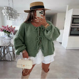 Fongt Autumn Winter New Round Collar Long Sleeve Top Pink Lace Sweater Lazy Wind Women's Cardigan