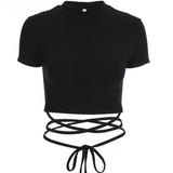 Fongt Color Short Crop Cross-Strap Short-Sleeved T-Shirt Women's Summer Versatile Tight Show Thin High Waist Careful Machine