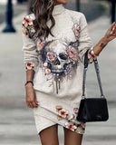 Independent Station Autumn New Long-Sleeved High-Necked Printed Dress For Women-Outfit