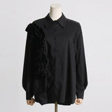 Fongt 2024, The New French Fashion Design Feeling Splicing Pleated Three-Dimensional Flowers Versatile Shirt Jacket Female-Outfit