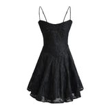 Jacquard Solid Back Lace Up Strap Mini Dress-Outfit