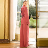 Fongt Early Spring New Fashion Embroidery Hollow Heavy Industry Embroidery Suit Straight Trouser Set