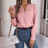 Shooting 2025 Autumn And Winter Elegant Solid Color Cascading V Collar Long Sleeve Shirt Women's
