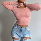 Knitted Women's Turtleneck Sweater Autumn Long Sleeve Zippers Hollow Out Sweaters Female 2021 Ladies Fashion Office