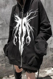 Zipper Gothic Print Oversized Hoodie-Outfit