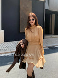 Fongt Xixi 2025 Autumn New White Standard Temperament High-Necked Long-Sleeved Plus Velvet Dress High-End Short Dress Women 88455