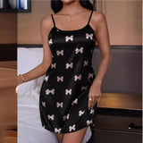 Lady Ice Silk Suspender Sleeping Skirt, Sexy Back Pajamas, Thin Breathable Print Halter Skirt-Outfit