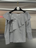 Fongt Casual Wind Shirt Women 2025 Spring New Temperament Irregular Lotus Side Button Splicing On The Shoulder