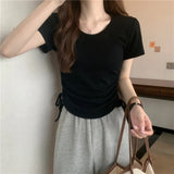 Fongt Rope Short-Sleeved T-Shirt Women 2024 New Summer Korean Version Design Sense Slim Casual Short Student Jacket