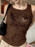 Heart Rhinestone Rib Crop Tank Top-Outfit
