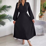 Fongt Shooting 2025 Autumn And Winter Elegant Triple V-Neck Long Sleeves To Close The Waist 100-Folded Long Skirt Women's Clothing