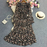 Fongt And Autumn Gentle Wind Korean Version Of Sweet Round Collar Lote Side To Receive Waist Thin A Word Broken Flower Chiffon Dress Woman