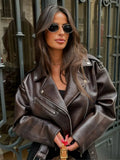 PU Leather Zipper Cropped Jacket-Outfit