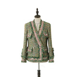 High Quality Designer Women Tweed Jackets v neck 2020 Spring Autumn Women's Long Sleeve Pearl Button Slim Tweed Coats