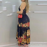 New Women's Wear Summer E-Commerce Independent Station Blue Flower Positioning Printing Halter Skirt Stock-Outfit