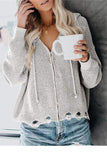 Fongt New Ladies Cardigan Hoodie Hoodie Zipper Broken Hole Irregular Loose Sweater Women's