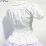 Gothic Lolita Style Shirts Women Vintage Elegant Detachable Long Sleeves Blouses Victorian Peter Pan Collar Slim Tops-Outfit