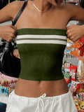 Knit Striped Bandeau Crop Top-Outfit