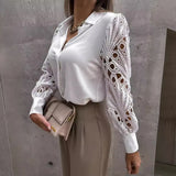 Spring / Summer 2023 Hot Selling Ladies Pure Color Lace Splicing Shirt-Outfit