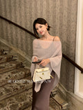 Fongt Xixi 2025 Autumn New White Standard Loose Long-Sleeved Cloak Knitted Shirt Knitted Knitted Female 25323