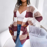Shooting Autumn And Winter Hit Striped Striped Lantern Sleeve Casual Cardigan Sweater Coat Women's
