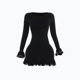 Fongt Autumn 2024 New Temperament Claming Wave Roll A Long Sleeve Weaving Dress
