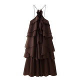 Fongt Women's Summer New French Fashion Temperament Three-Dimensional Flower Cascade Decorative Sling Dress