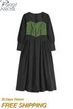 Women French Vintage Patchwork Black Dress Slim Female Elegant Square Collar Long Sleeve High Waist A-line Midi Long Frocks