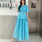 Fongt Wear Women's Summer Dress High-Sense Three-Dimensional Flowers Strap To The Waist Short Sleeve Pressure Folding Blouse High Waist Half-Body Skirt Tide