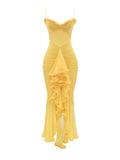 Yellow Ruffles Hem Strappy Midi Dress-Outfit